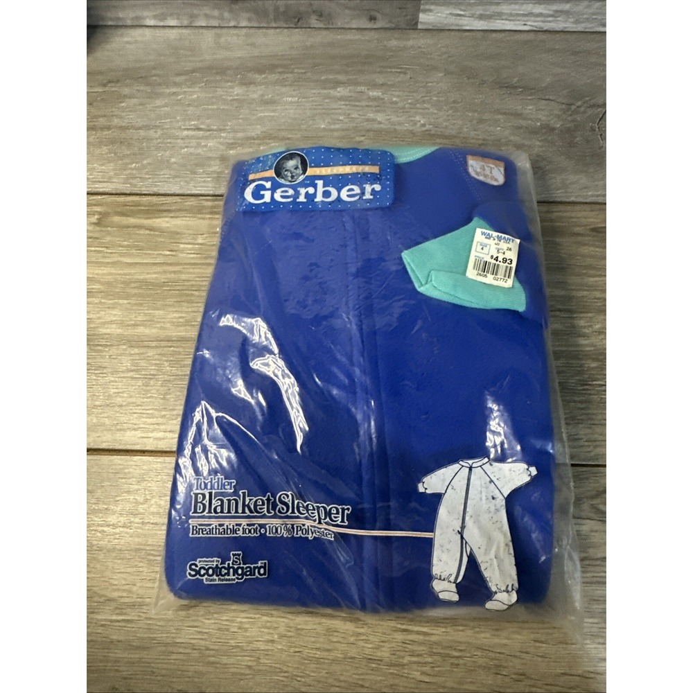 Gerber Blanket Sleeper Toddler 4T Blue New Vintage 1992 Footed Fleece Pajamas